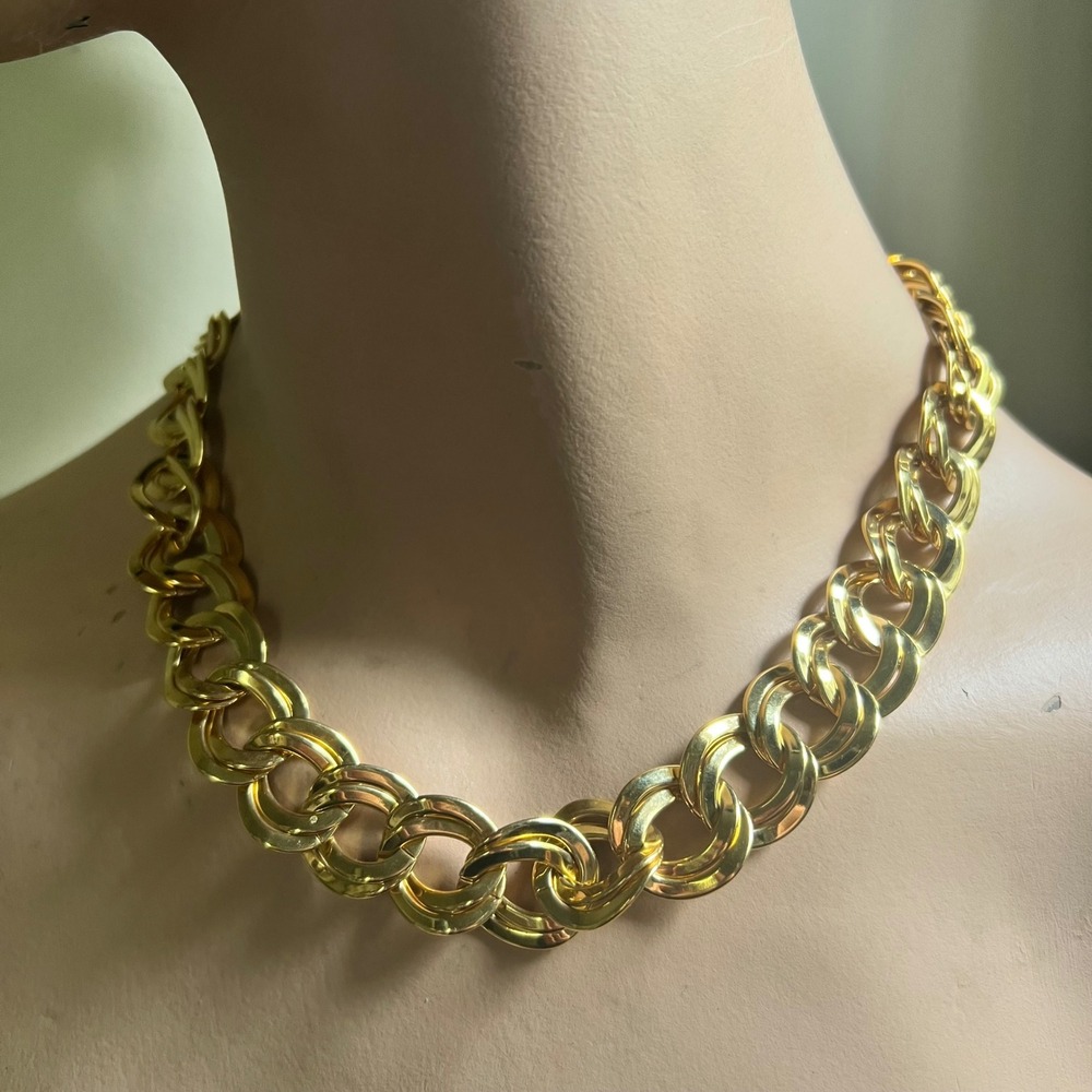 Vintage Gold Tone Chunky Double Link Chain Necklace Statement Jewelry Retro 80s